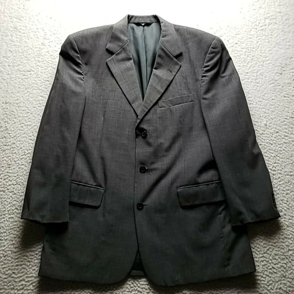 Jos A Bank Suit Mens L 35x27 Gray Wool Classic Fit Mitchell 2 Piece Made USA